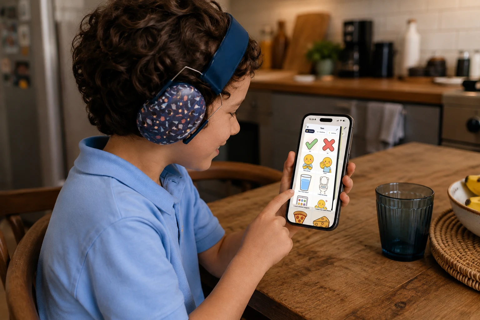 A child using the Tala communication app at home