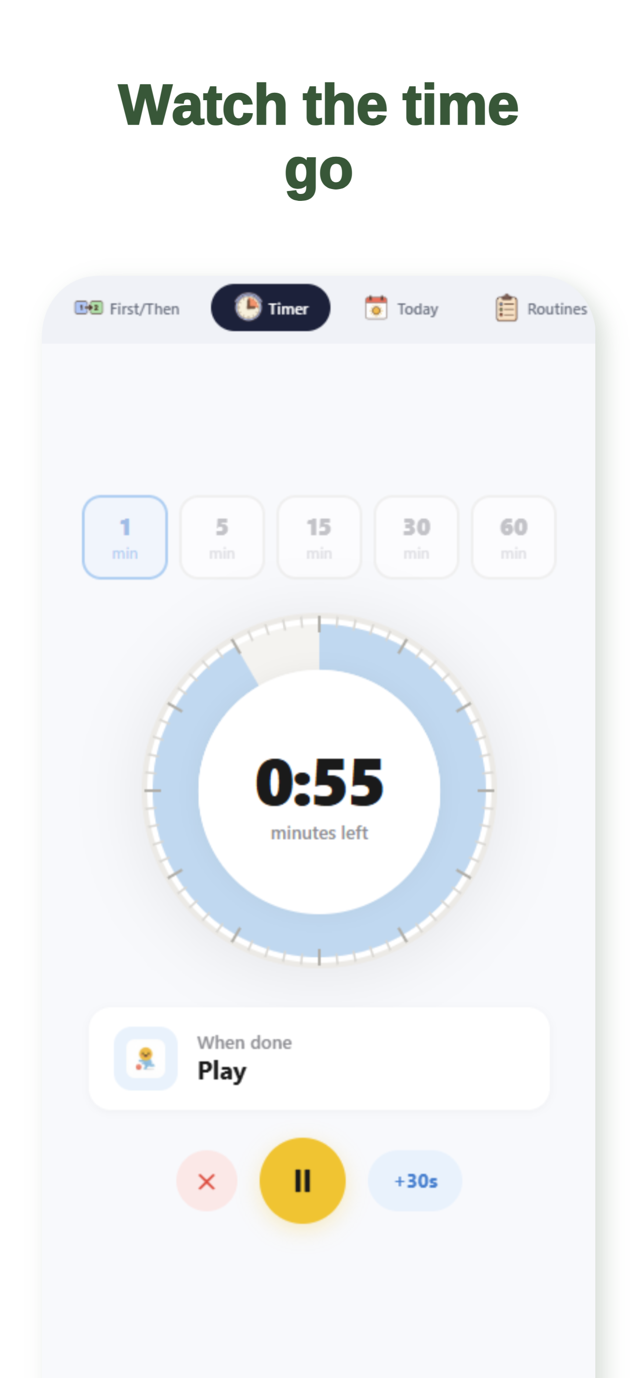 Visual timer app for kids with autism showing countdown circle — helps children understand time passing