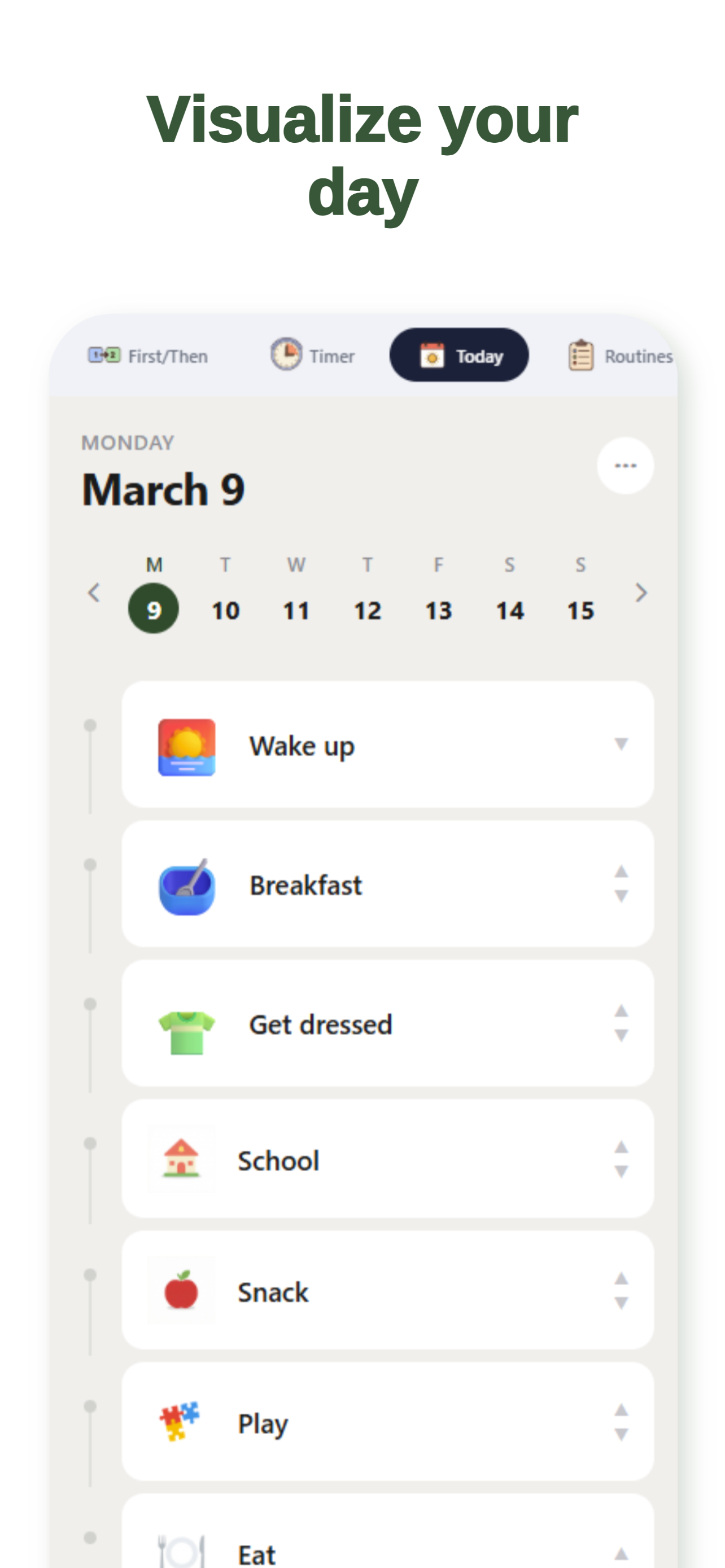 Visual schedule app for kids showing daily routine with picture icons — helps children with autism understand transitions